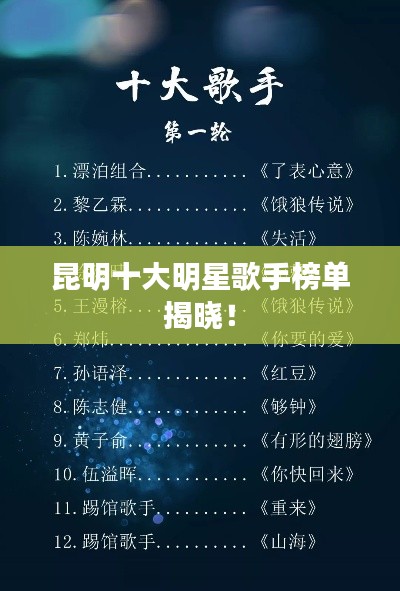 昆明十大明星歌手榜单揭晓!