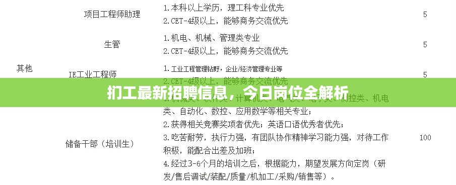 扪工最新招聘信息，今日岗位全解析