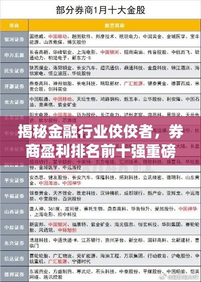 揭秘金融行业佼佼者，券商盈利排名前十强重磅揭晓！